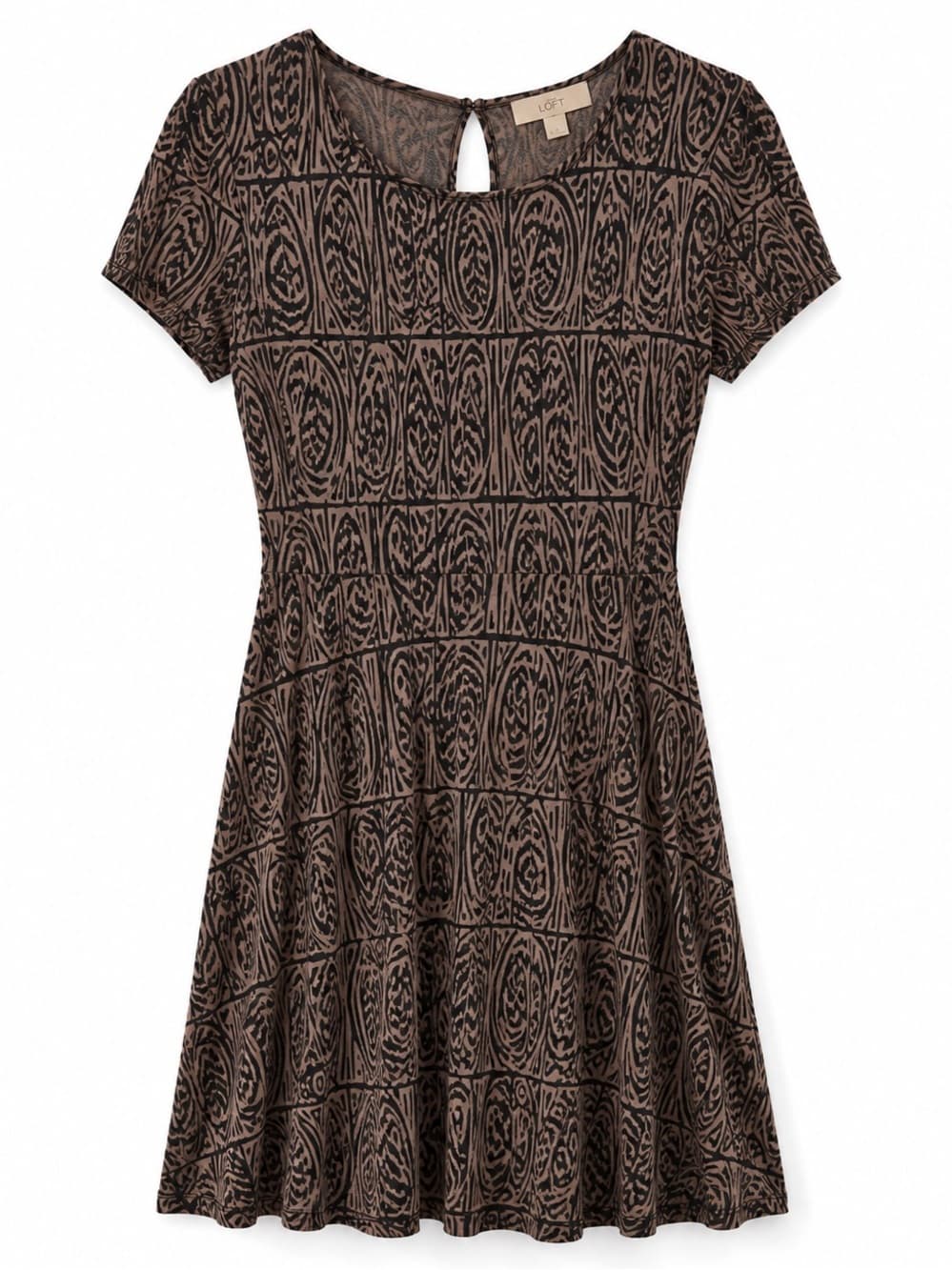 LOFT Brown Black Paisley Fit Flare Midi Dress XS - Thumbnail 6