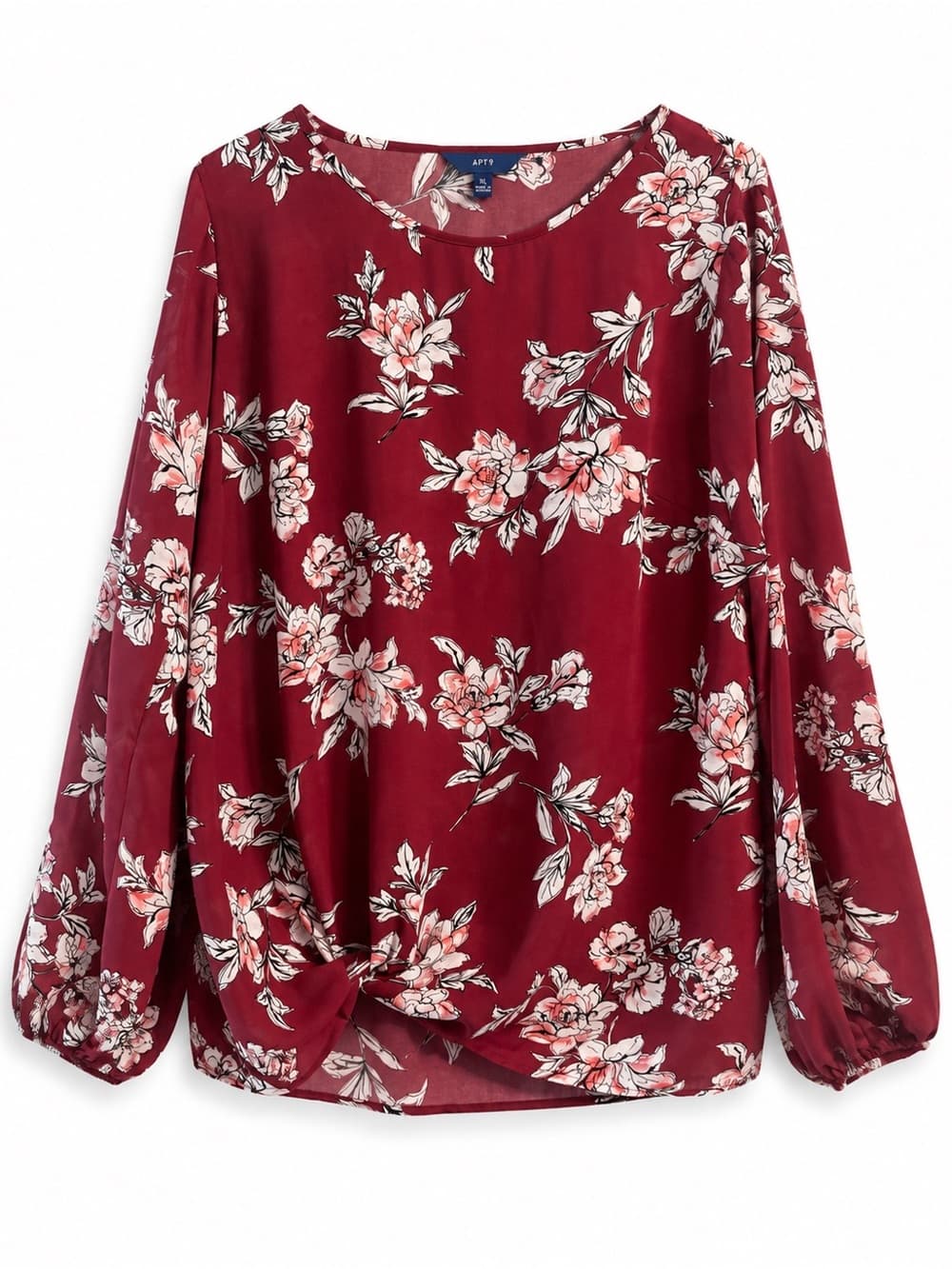 Apt. 9 Burgundy Floral Print Bell Sleeve Blouse XL - Thumbnail 9