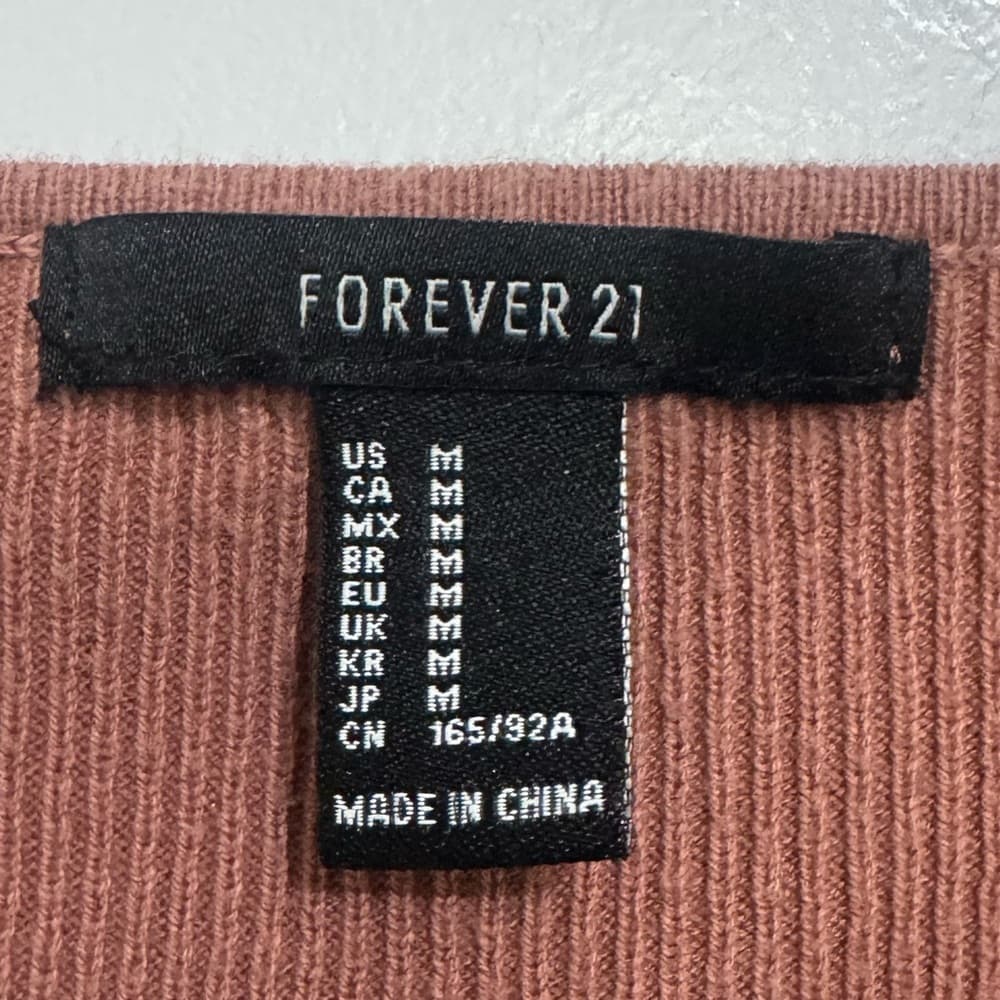 Forever 21 Bodycon Mini Dress S Ribbed V Neck Long Sleeve Rust - Thumbnail 4