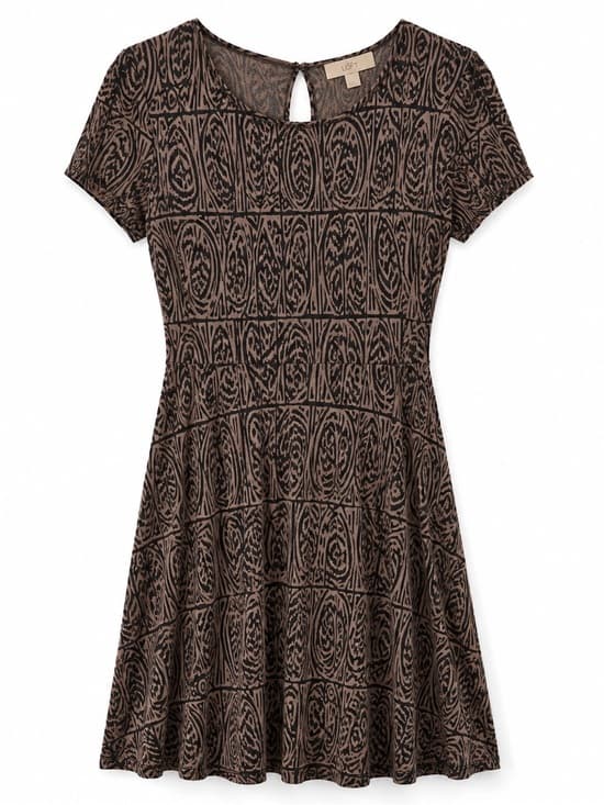 LOFT Brown Black Paisley Fit Flare Midi Dress XS - Thumbnail 7