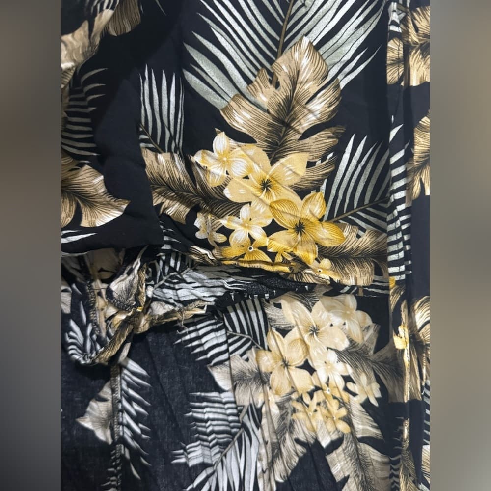 Tropical Floral Midi Skirt Black Yellow Palm Print Built In Shorts L - Thumbnail 3