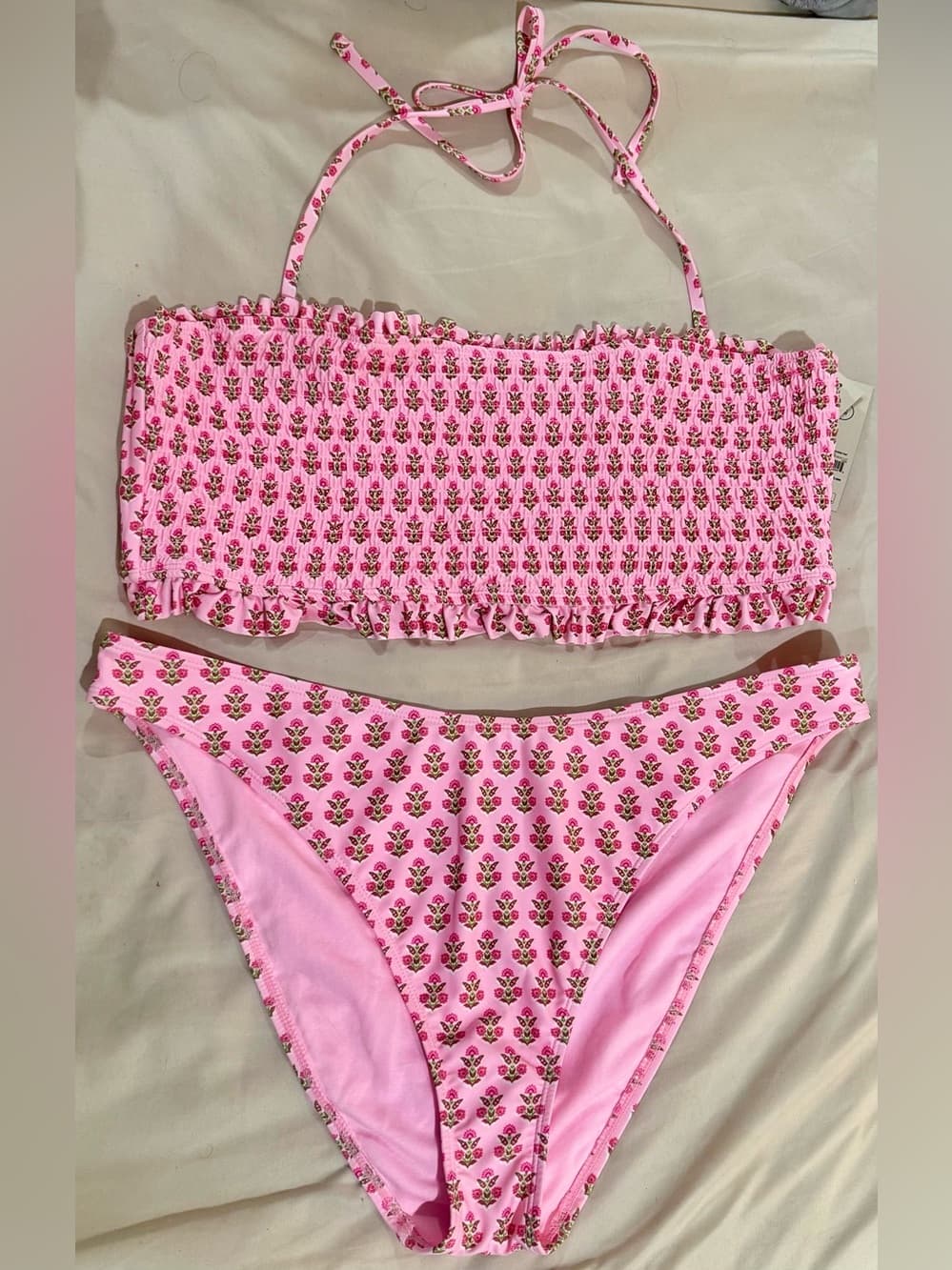 No Boundaries Women's Pink Smocked Floral Bikini Two Piece Set NWT Plus Size XXL