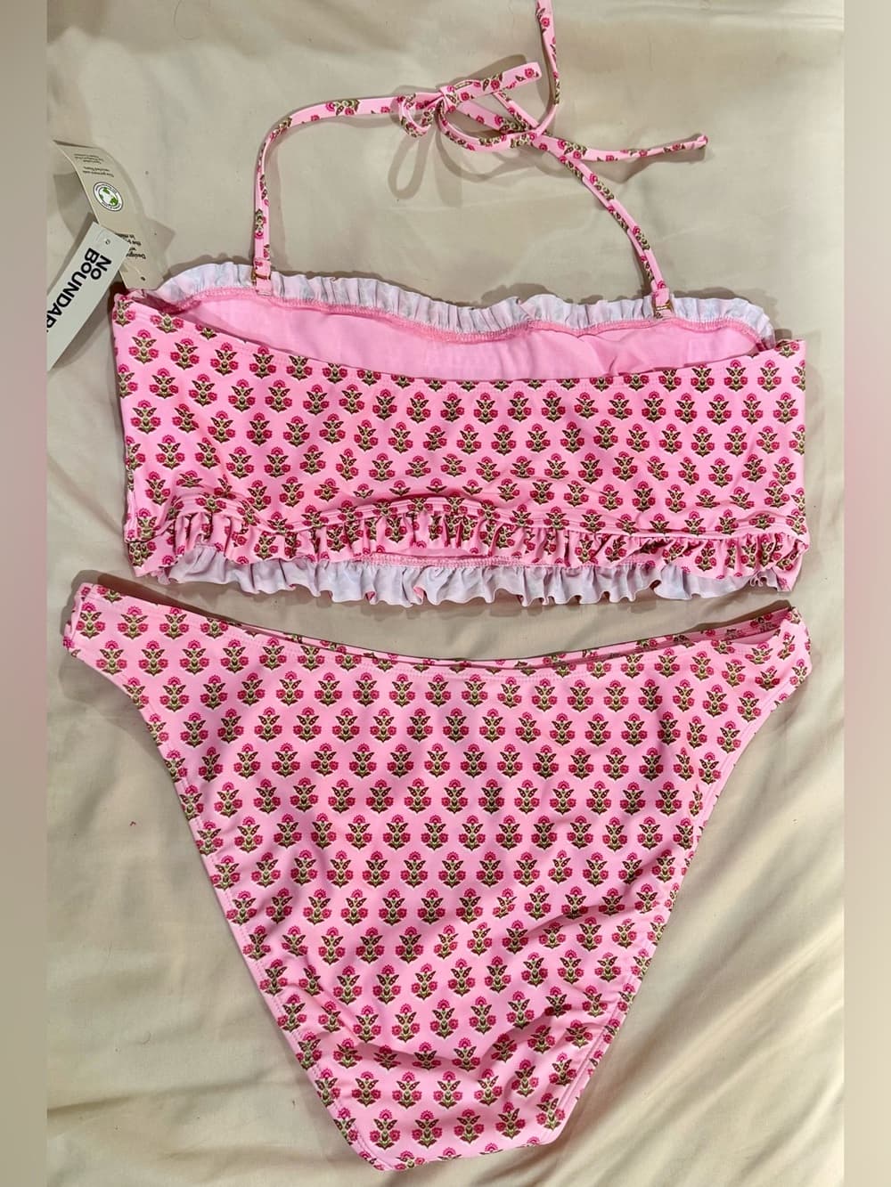 No Boundaries Women's Pink Smocked Floral Bikini Two Piece Set NWT Plus Size XXL - Thumbnail 2