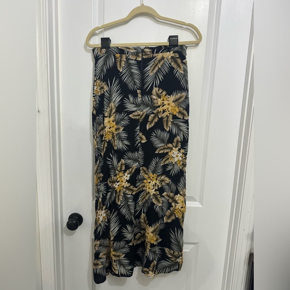 Tropical Floral Midi Skirt Black Yellow Palm Print Built In Shorts L - Thumbnail 2