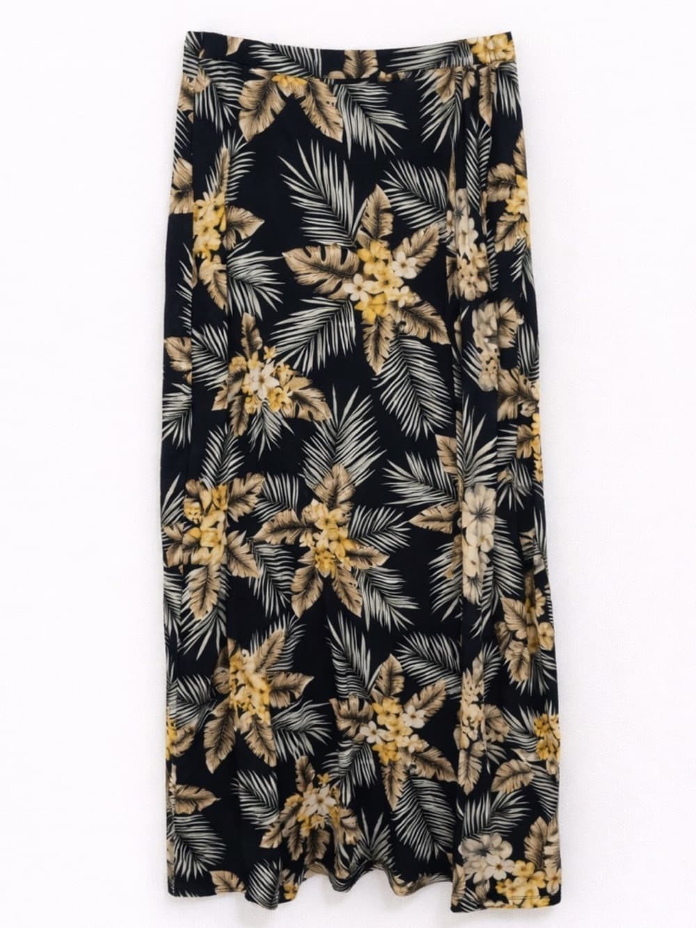 Tropical Floral Midi Skirt Black Yellow Palm Print Built In Shorts L - Thumbnail 5