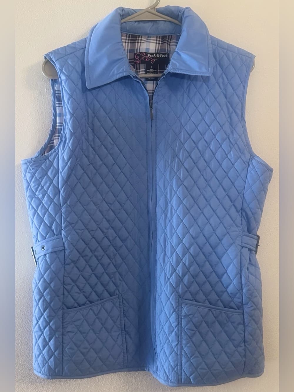Peck & Peck Quilted Zip Vest Periwinkle Blue Sleeveless Size L