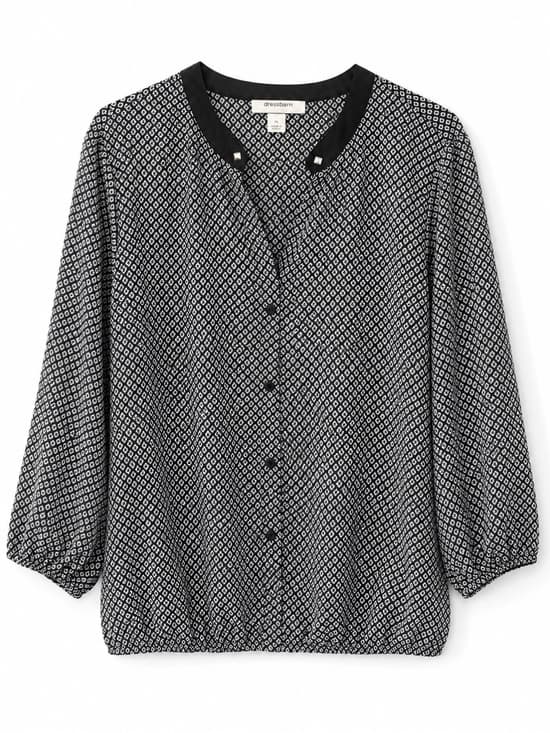 Dressbarn Women's Black White Geometric Print Button Down Blouse Size XL - Thumbnail 9