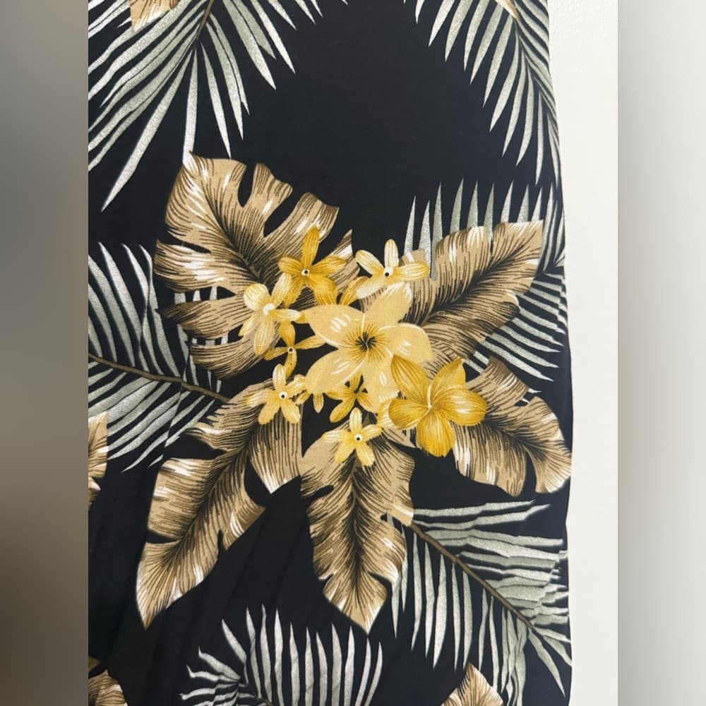Tropical Floral Midi Skirt Black Yellow Palm Print Built In Shorts L - Thumbnail 4