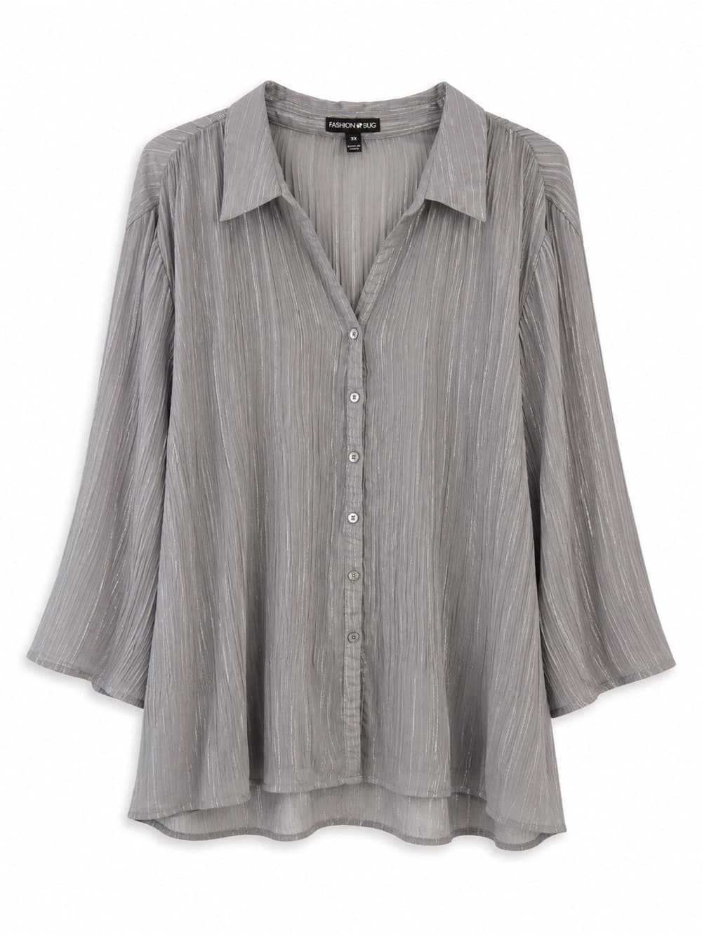 Fashion Bug Women's Gray Shimmer Pleated Button Down Blouse Plus Size 3X - Thumbnail 8