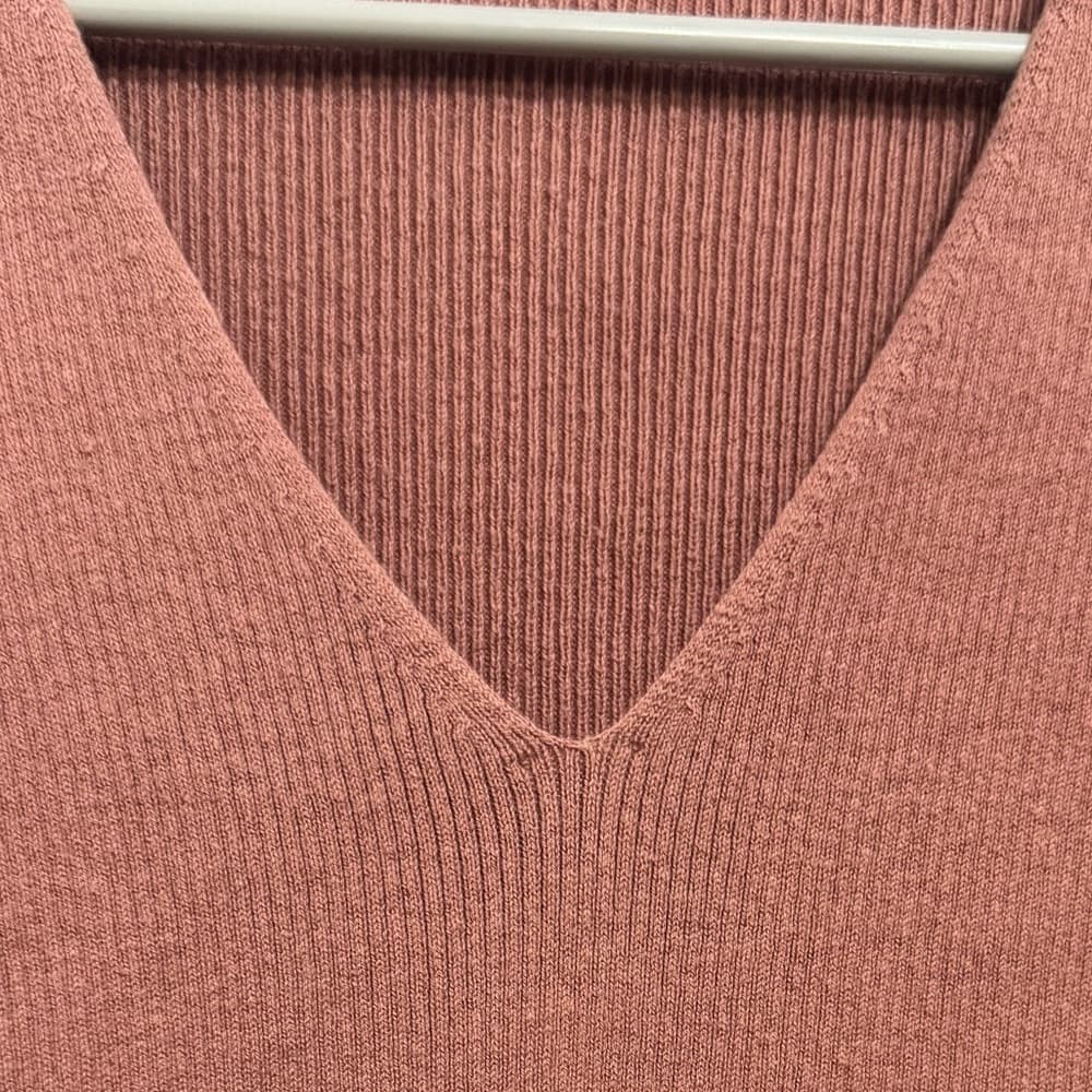 Forever 21 Bodycon Mini Dress S Ribbed V Neck Long Sleeve Rust - Thumbnail 3