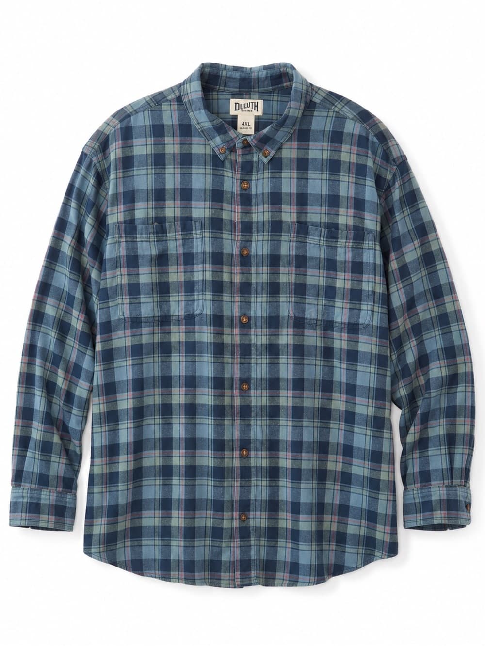Duluth Trading Co. Blue Plaid Relaxed Fit Long Sleeve Button Down 4XL Big & Tall - Thumbnail 7
