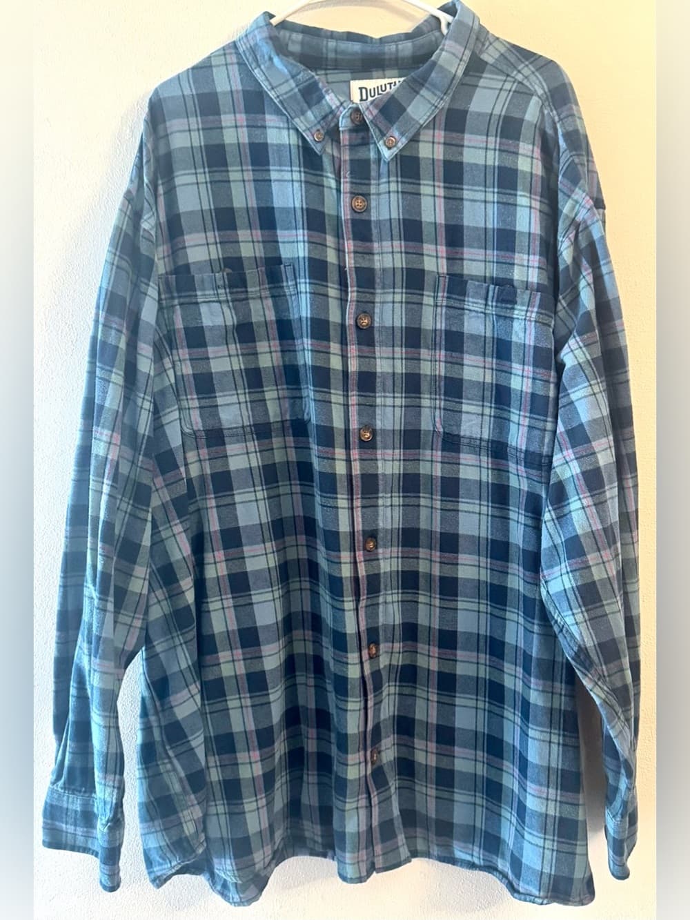 Duluth Trading Co. Blue Plaid Relaxed Fit Long Sleeve Button Down 4XL Big & Tall