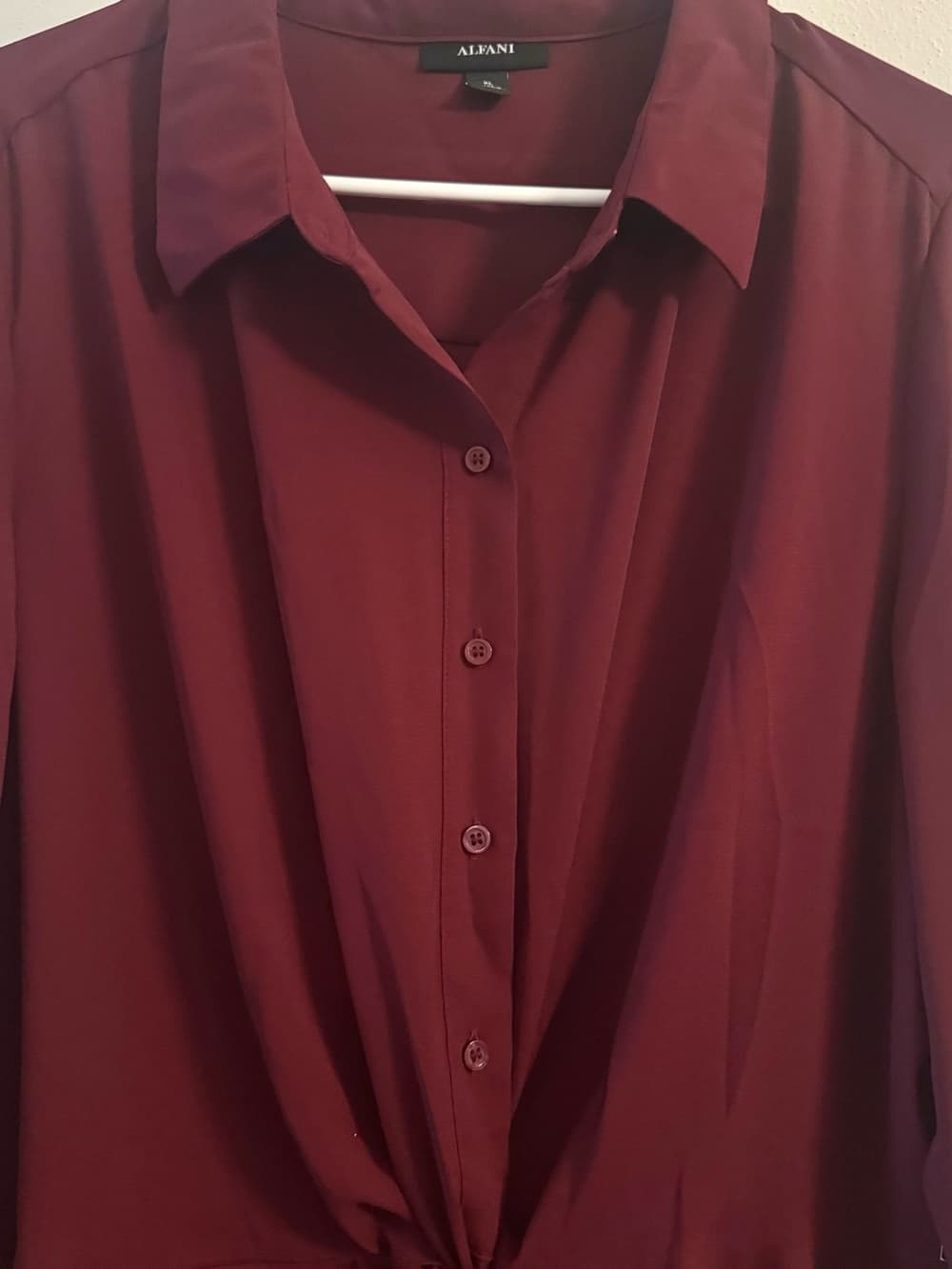Alfani Malbec Burgundy Twist Front Button Down Blouse XL NWT - Thumbnail 3