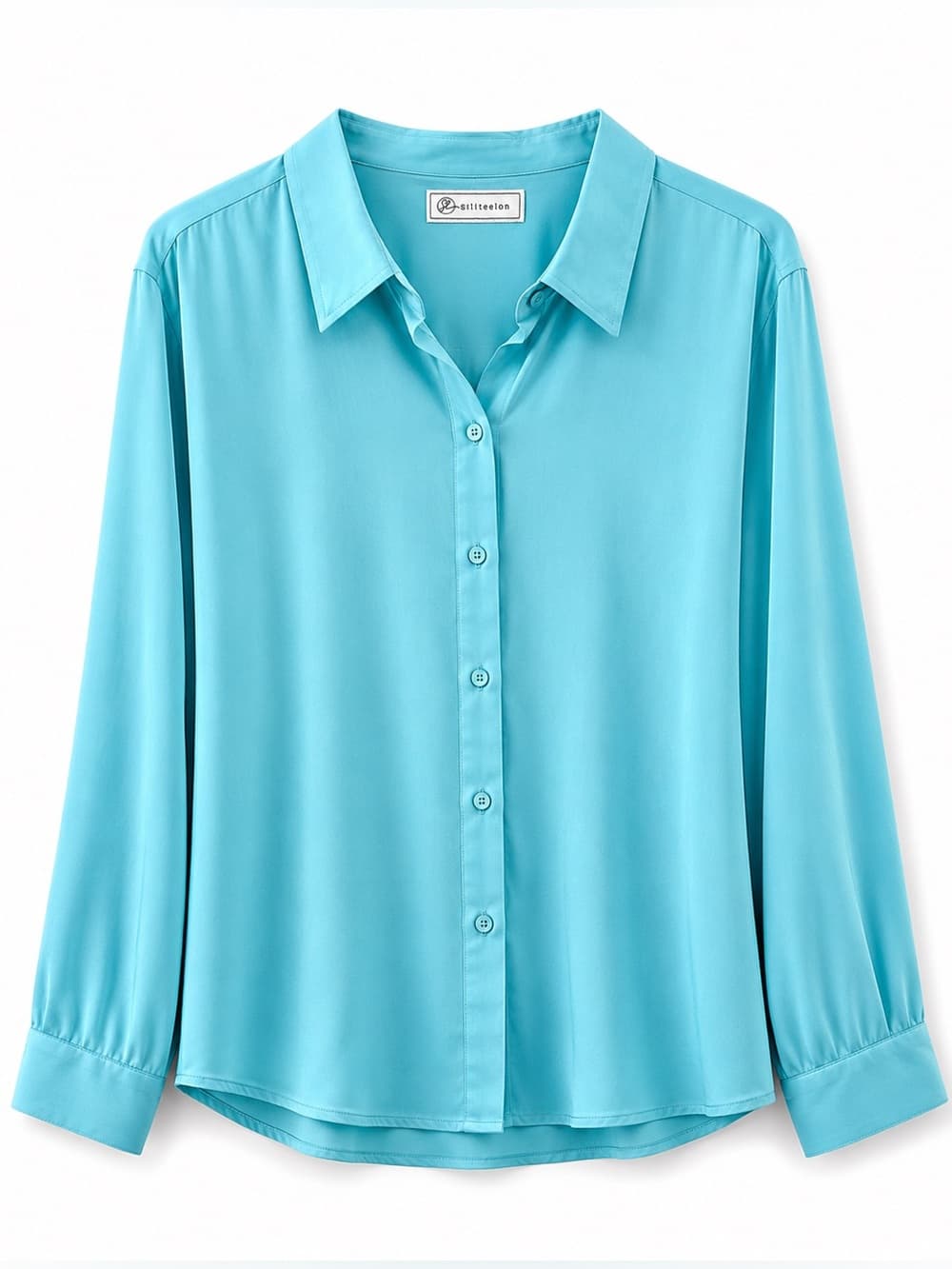 Siliteelon Women's Light Blue Satin Long Sleeve Button Down Blouse Plus Size 3X - Thumbnail 11
