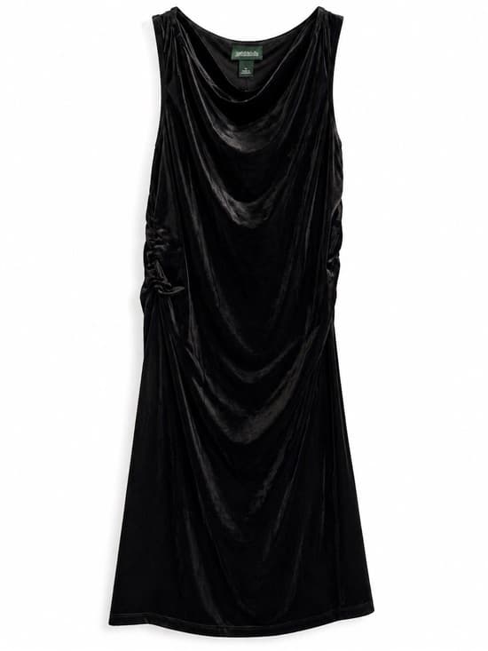 NWT Wild Fable Black Velvet Ruched Midi Dress M Cowl Neck - Thumbnail 8