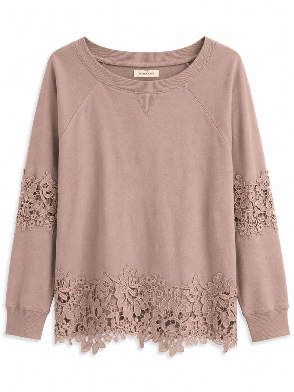 Maurices Women's Mauve Lace Trim Pullover Sweatshirt Feminine Size Large - Thumbnail 7