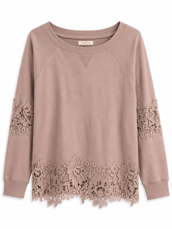Maurices Women's Mauve Lace Trim Pullover Sweatshirt Feminine Size Large - Thumbnail 8