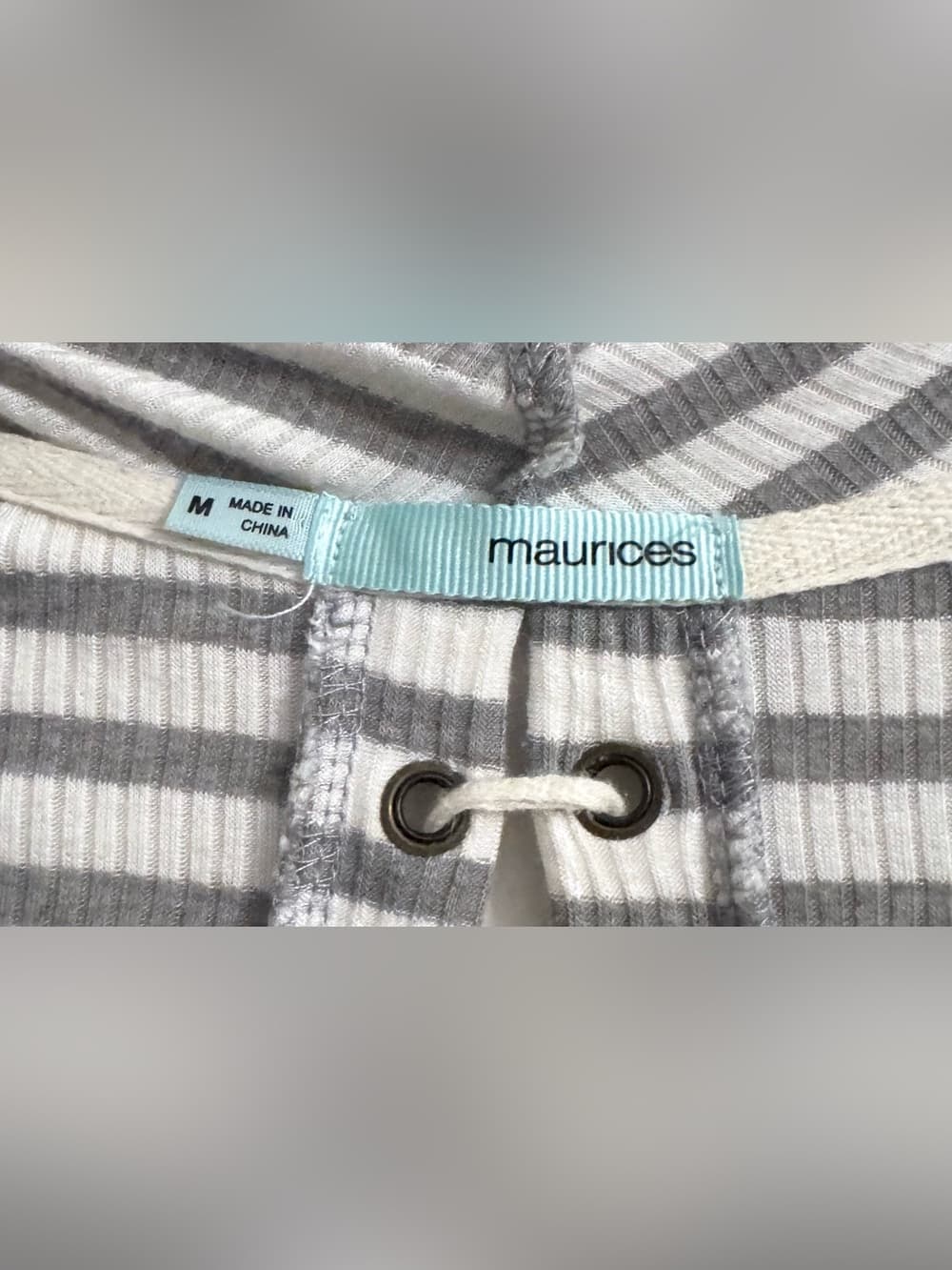 Maurices Gray White Striped Open Front Ruffle Cascade Cardigan M Cozy Casual - Thumbnail 4