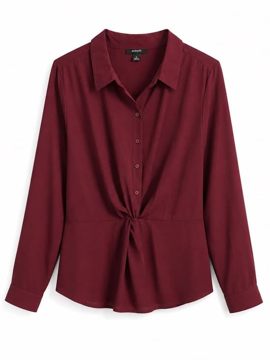 Alfani Malbec Burgundy Twist Front Button Down Blouse XL NWT - Thumbnail 10