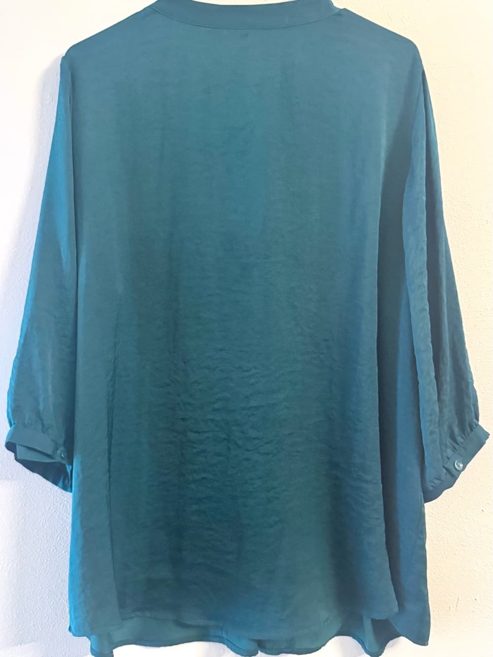 Woman Within Teal Smocked Bust 3/4 Sleeve Button Down Blouse Large - Thumbnail 2