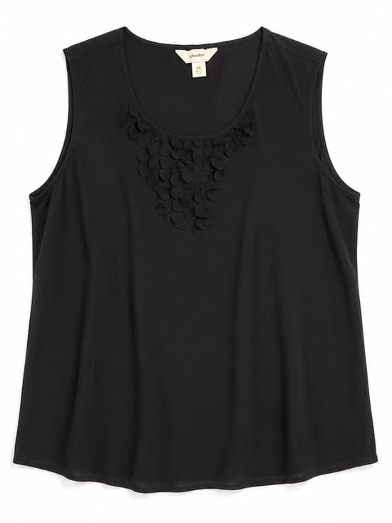 CJ Banks Plus Size 2X Black Sleeveless Top Floral Applique Neckline - Thumbnail 8