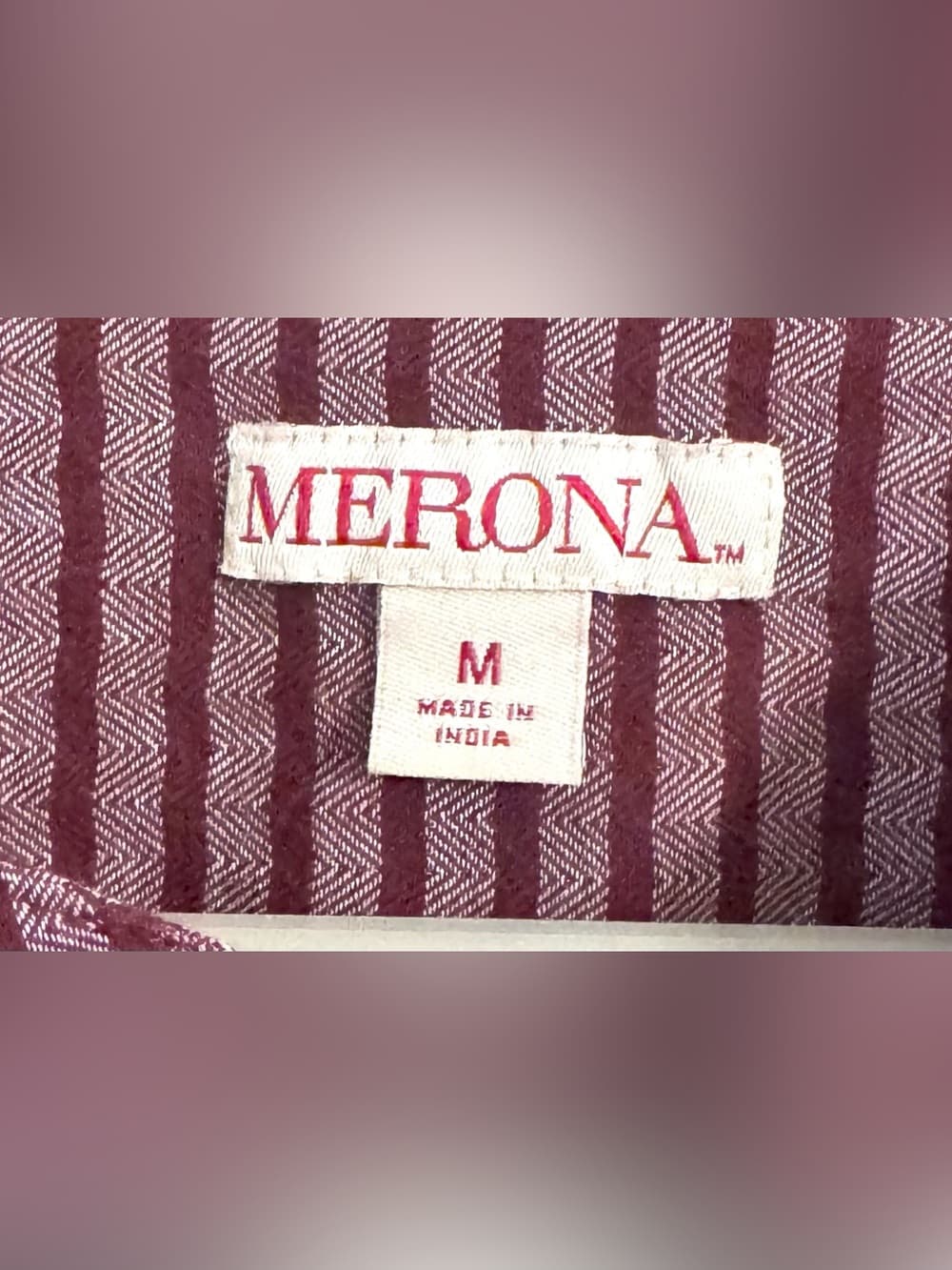 Merona Burgundy Striped V-Neck Chest Pocket Long Sleeve Tunic Top M Casual Boho - Thumbnail 6