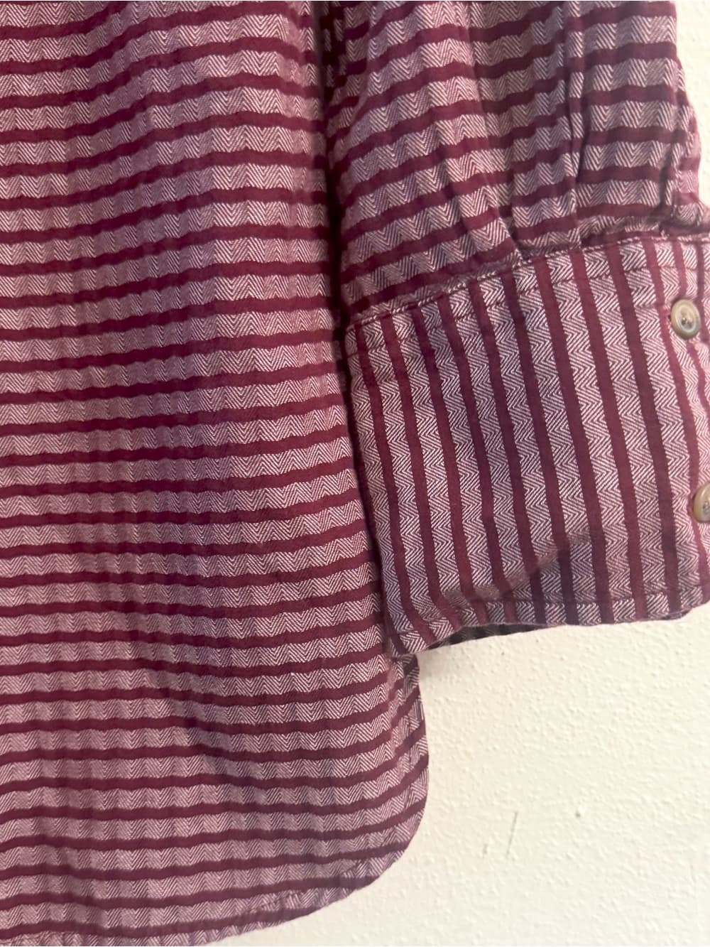 Merona Burgundy Striped V-Neck Chest Pocket Long Sleeve Tunic Top M Casual Boho - Thumbnail 5