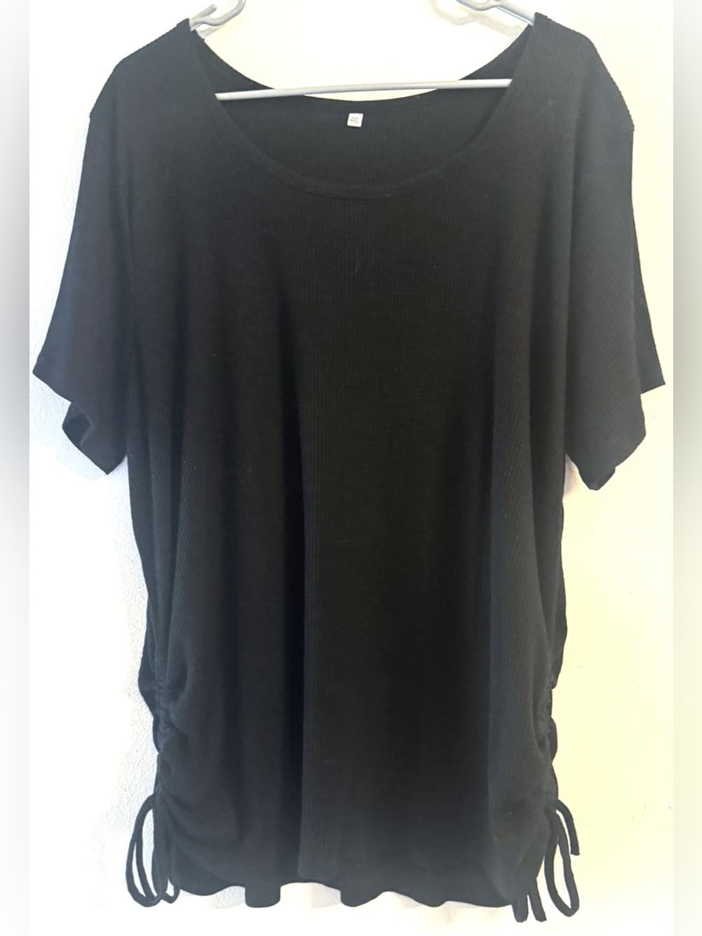 Black Ruched Side Drawstring Short Sleeve Top 4X Plus Size