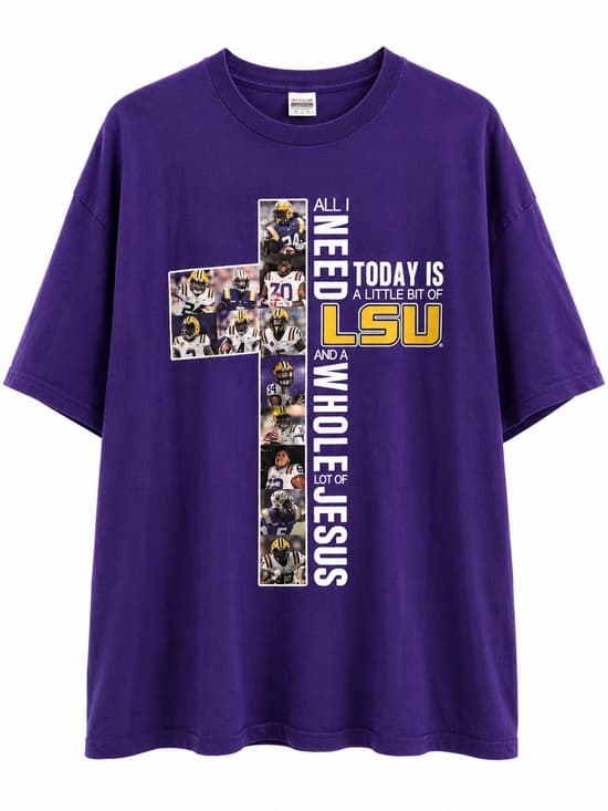 Delta Pro Weight Purple LSU Tigers Jesus Cross Graphic Tee 3XL Christian Faith - Thumbnail 8