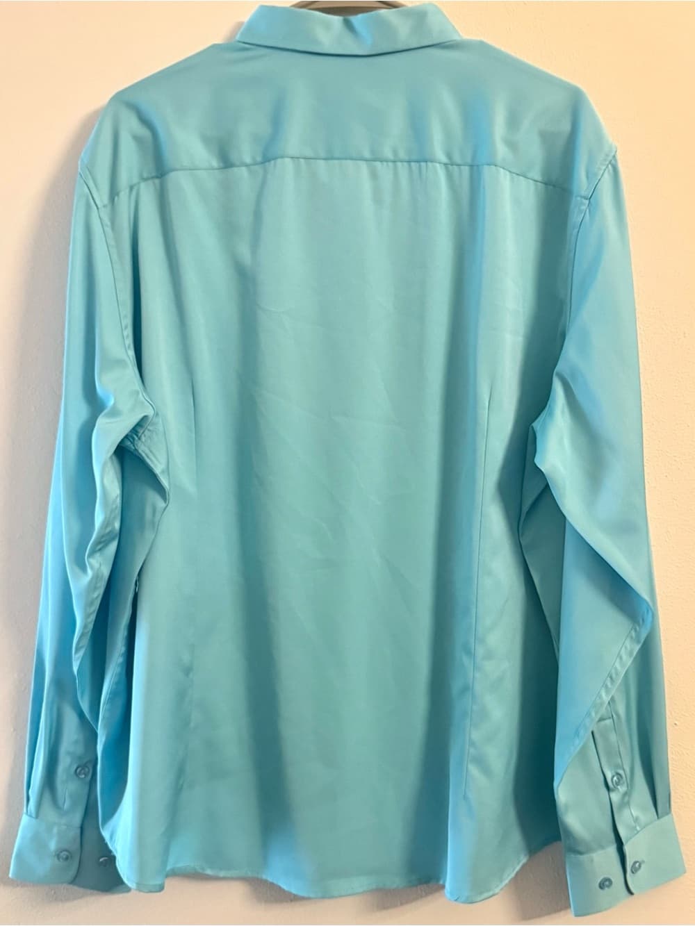Siliteelon Women's Light Blue Satin Long Sleeve Button Down Blouse Plus Size 3X - Thumbnail 2