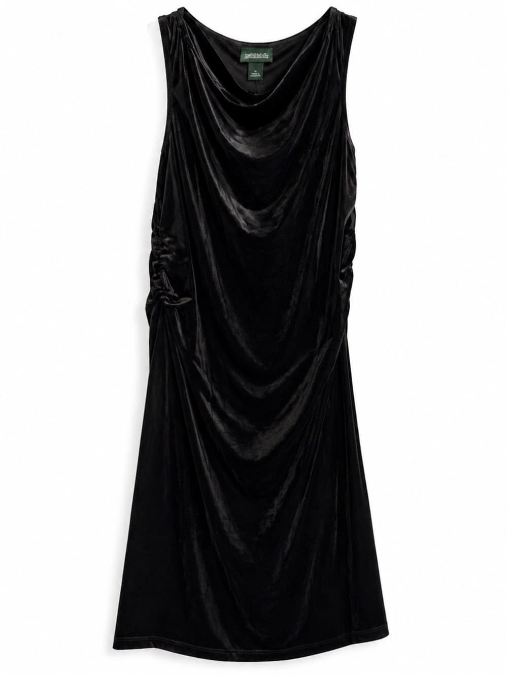 NWT Wild Fable Black Velvet Ruched Midi Dress M Cowl Neck - Thumbnail 7