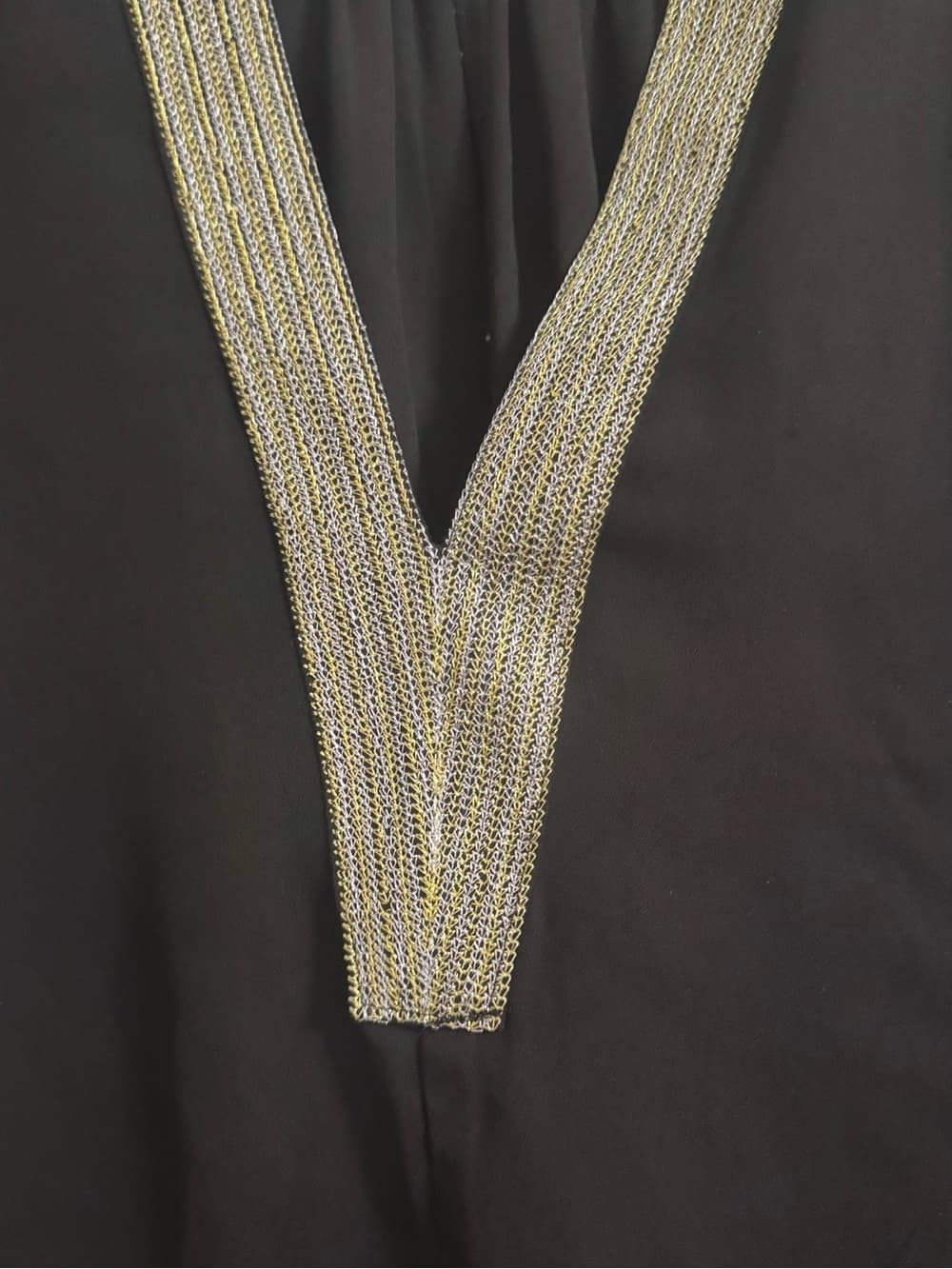 Daniel Rainn Black Gold Embellished V-Neck Flowy 3/4 Sleeve Blouse M Boho Glam - Thumbnail 3
