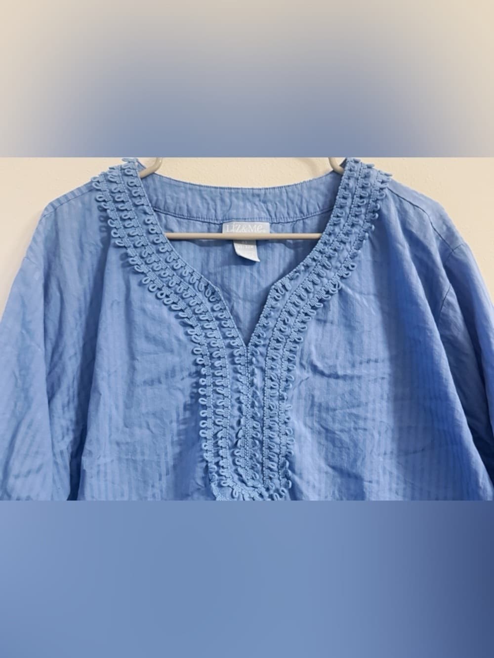 Liz & Me Women's Blue Embroidered Tunic Top Relaxed Fit Lightweight Plus Size 4X - Thumbnail 3