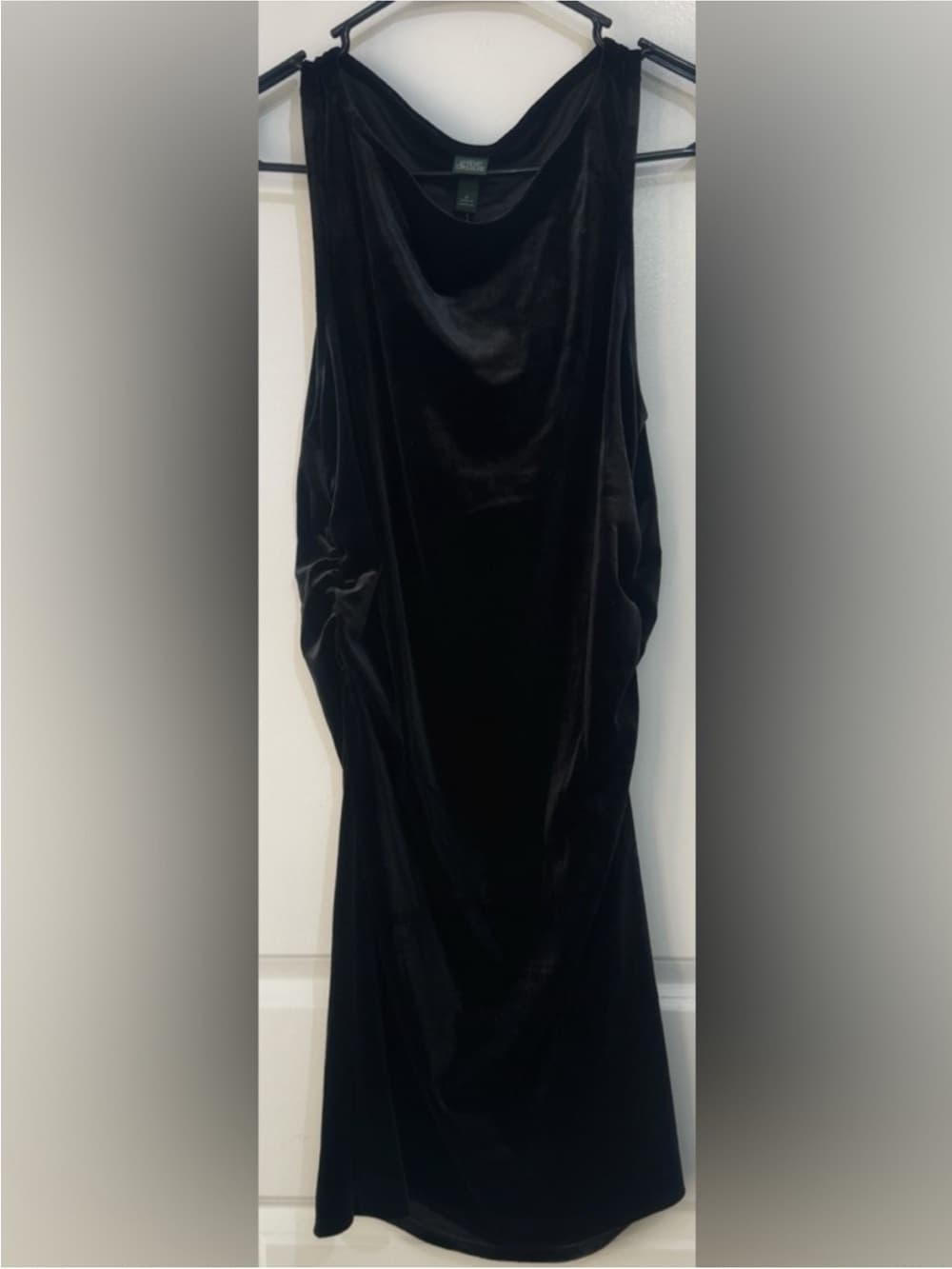 NWT Wild Fable Black Velvet Ruched Midi Dress M Cowl Neck