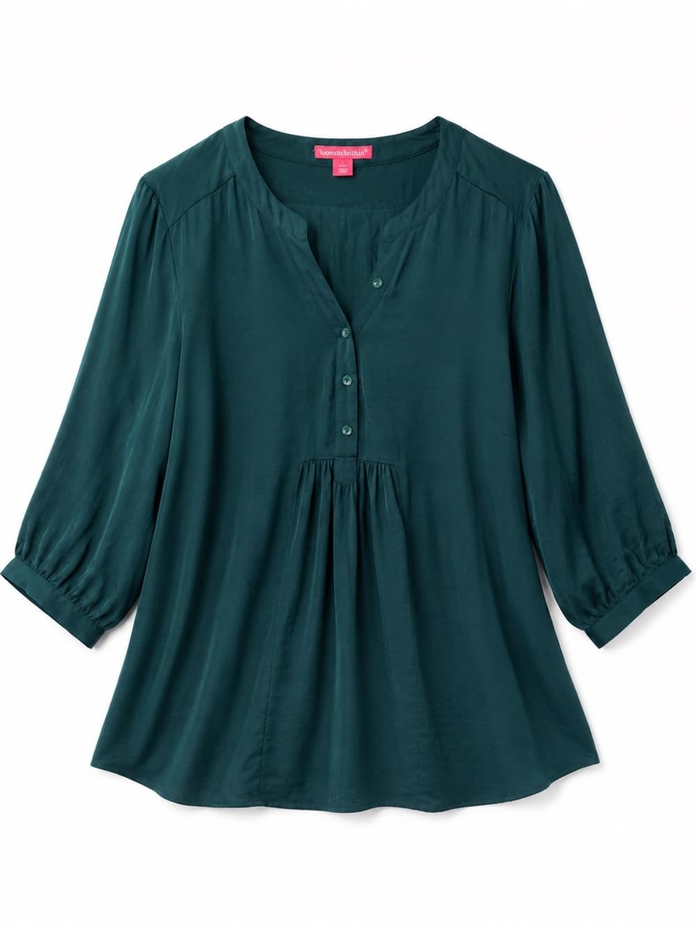 Woman Within Teal Smocked Bust 3/4 Sleeve Button Down Blouse Large - Thumbnail 7