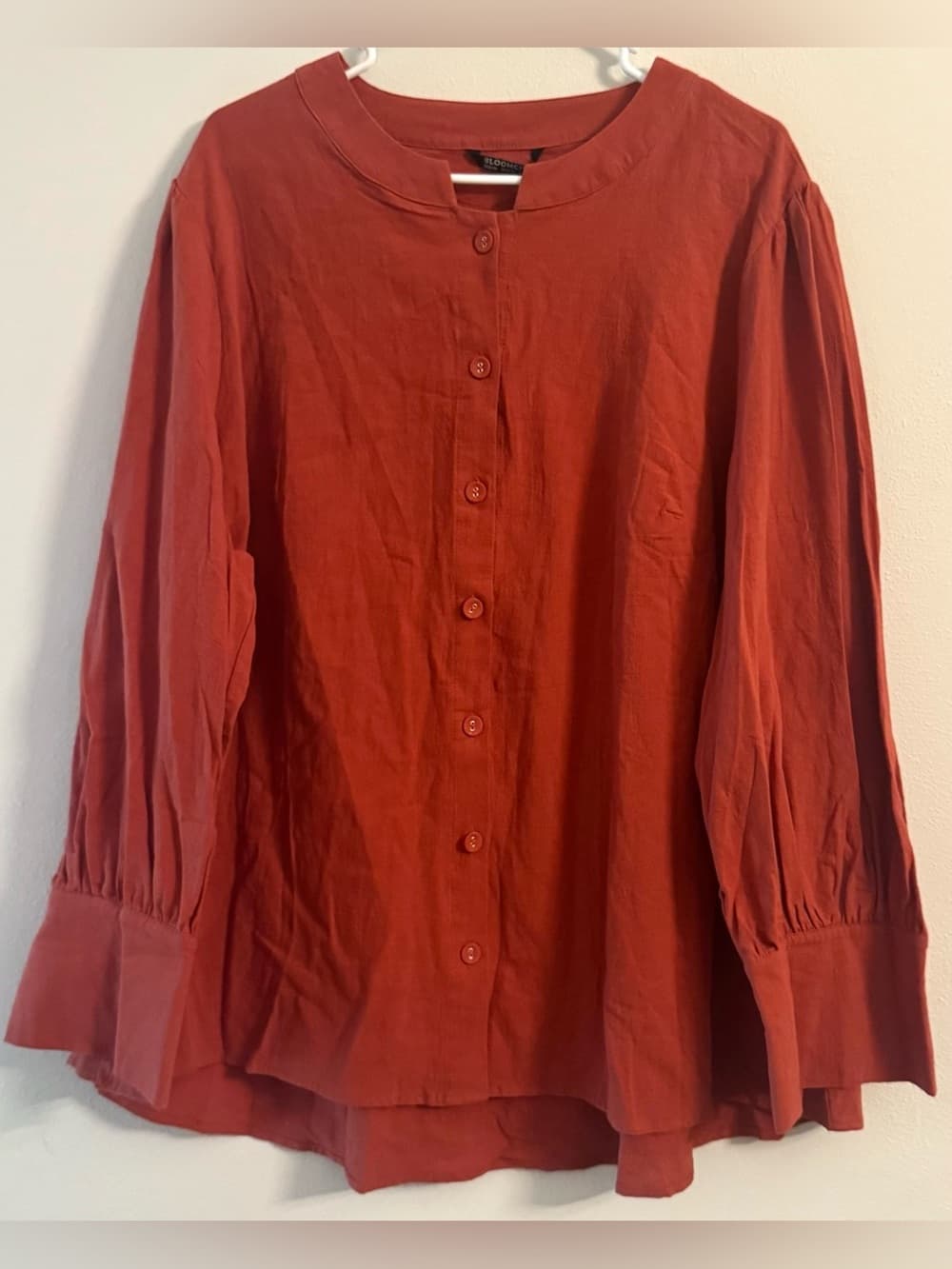 Bloomchic Women's Rust Cotton Button Down Long Sleeve Blouse NWT Plus Size 3X