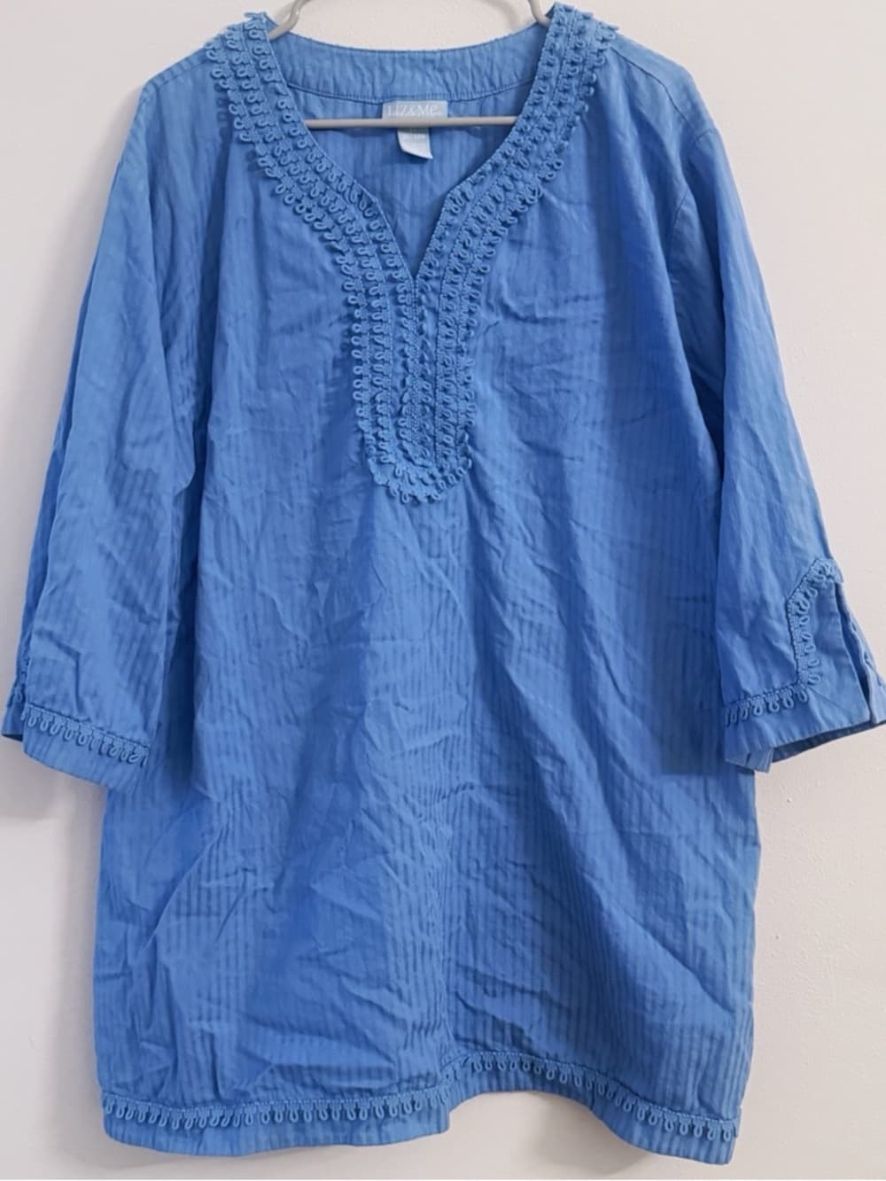 Liz & Me Women's Blue Embroidered Tunic Top Relaxed Fit Lightweight Plus Size 4X
