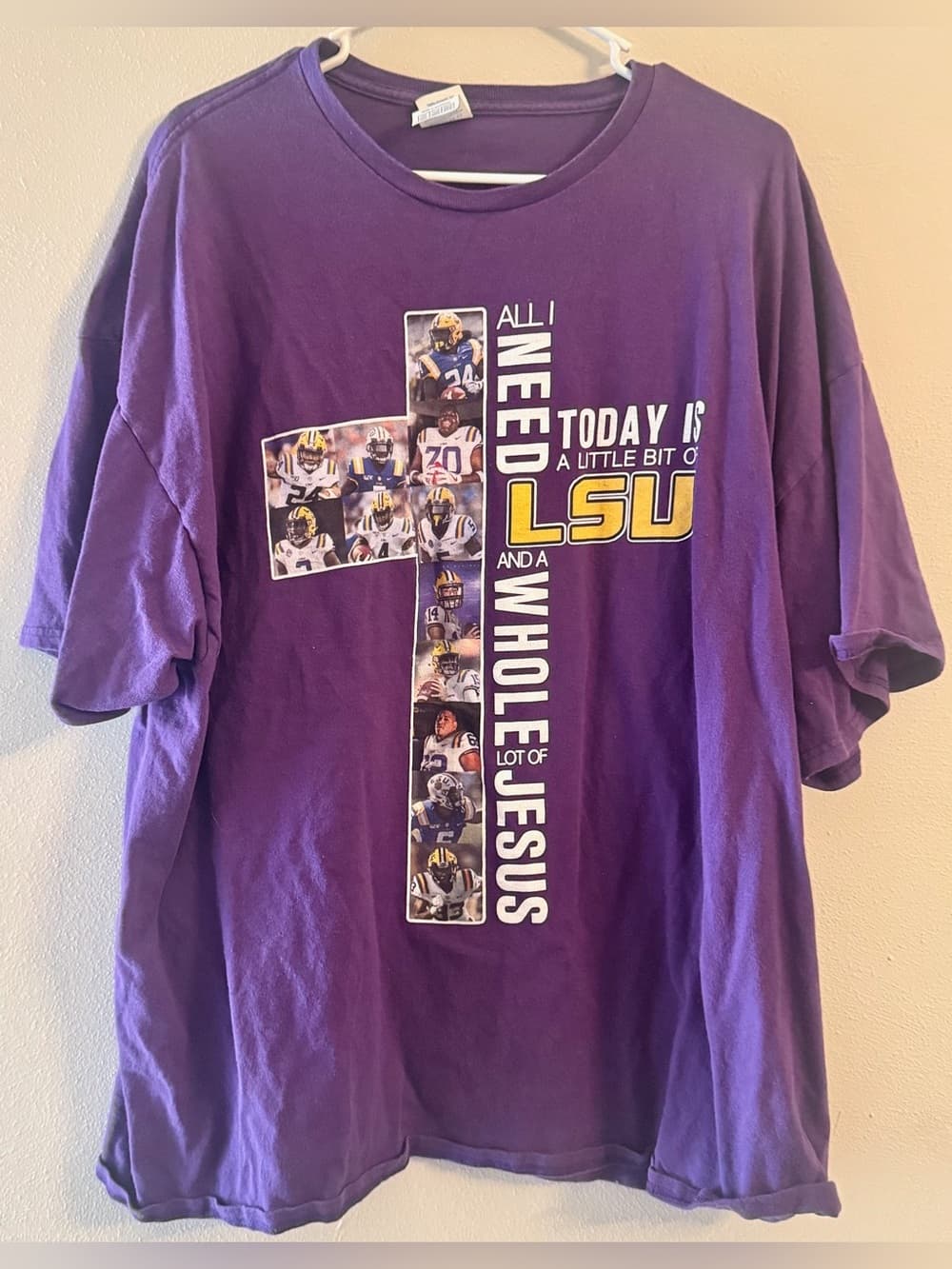 Delta Pro Weight Purple LSU Tigers Jesus Cross Graphic Tee 3XL Christian Faith