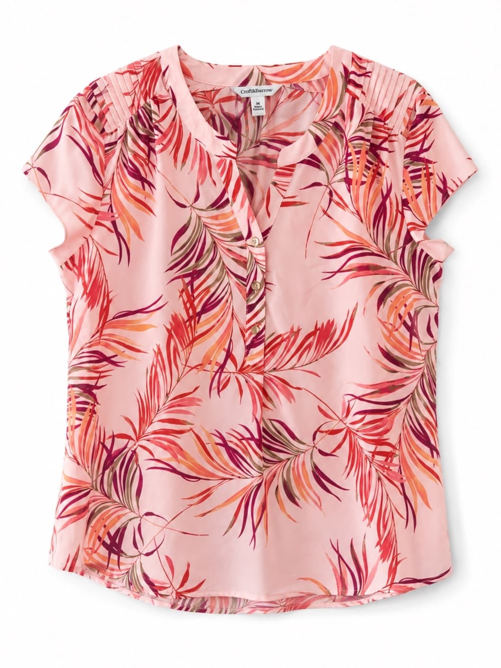 Croft & Barrow Women's Pink Tropical Print Cap Sleeve V-Neck Blouse Size Medium - Thumbnail 7
