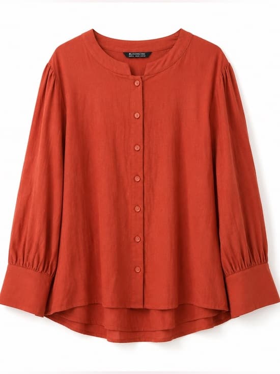 Bloomchic Women's Rust Cotton Button Down Long Sleeve Blouse NWT Plus Size 3X - Thumbnail 10