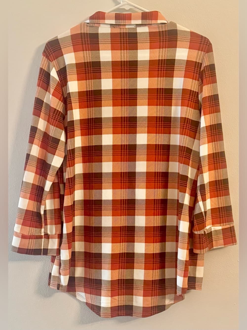 Carolyn Taylor Orange Brown Cream Plaid Button Front Shirt Large Long Sleeve - Thumbnail 2