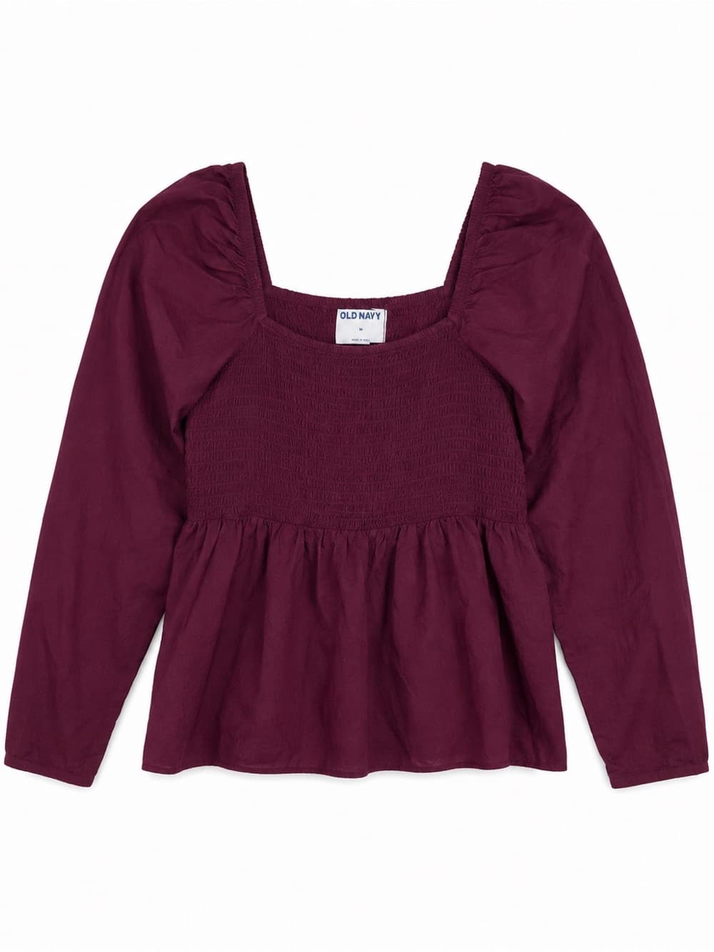Old Navy Berry Plum Smocked Square Neck Long Sleeve Peplum Blouse M Cottagecore - Thumbnail 8