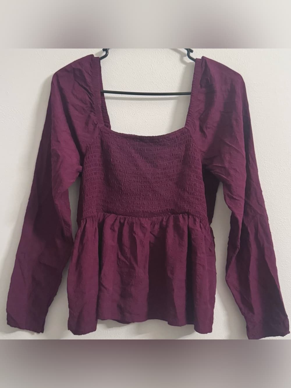 Old Navy Berry Plum Smocked Square Neck Long Sleeve Peplum Blouse M Cottagecore