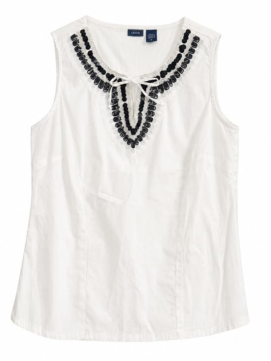IZOD White Beaded Embellished V-Neck Sleeveless Shell Tank Top M Classic Preppy - Thumbnail 9