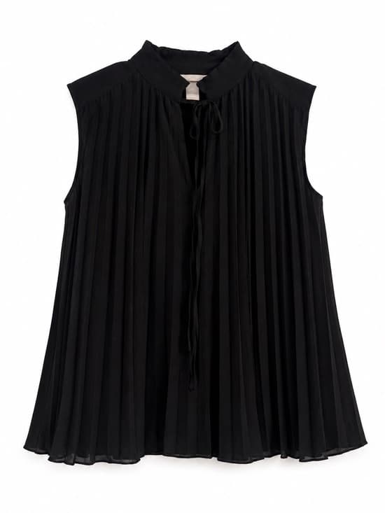 H&M Black Pleated Sleeveless Mock Neck Blouse S Lined Flowy Workwear Minimalist - Thumbnail 9
