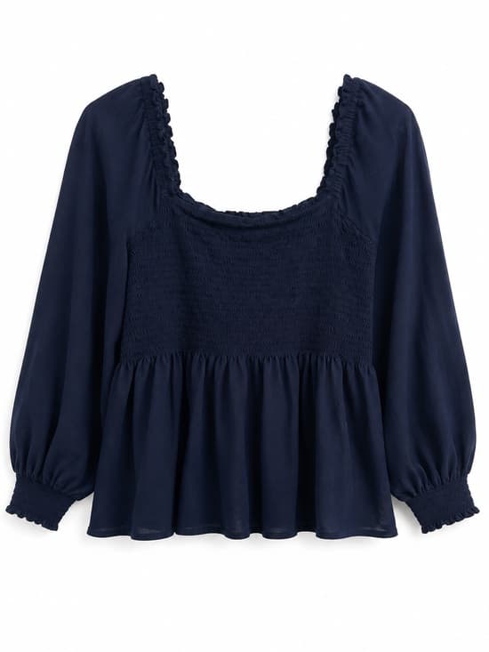 Nautica Women's Navy Smocked Square Neck Puff Sleeve Peplum Blouse Size XXL - Thumbnail 7