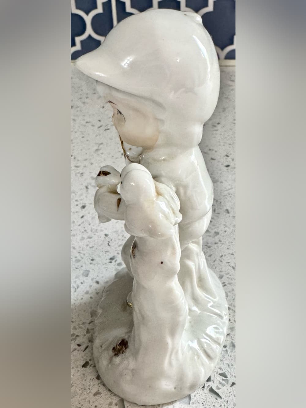 Vintage White Porcelain Boy With Birds Figurine Collectible Home Decor - Thumbnail 5