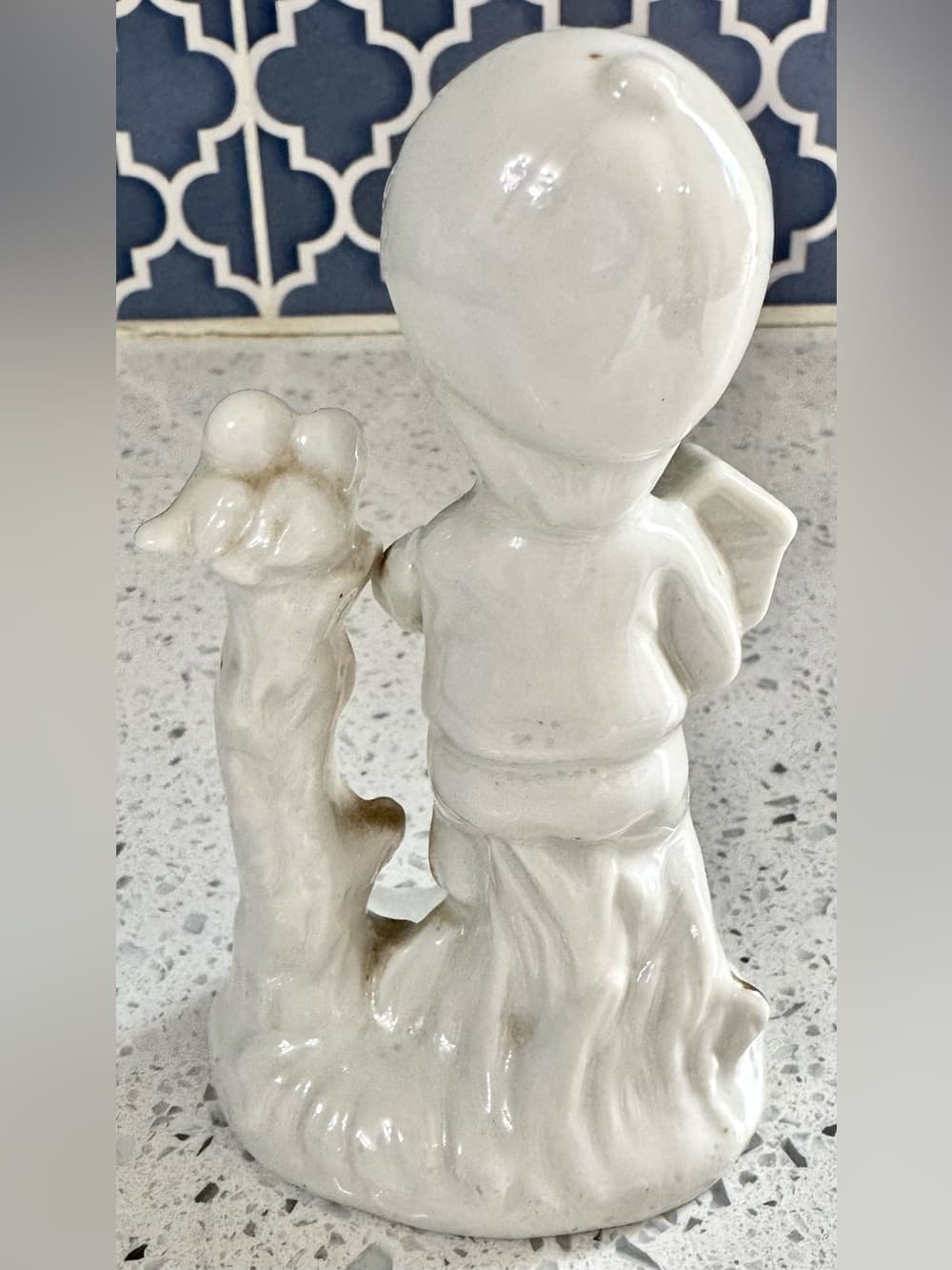 Vintage White Porcelain Boy With Birds Figurine Collectible Home Decor - Thumbnail 2