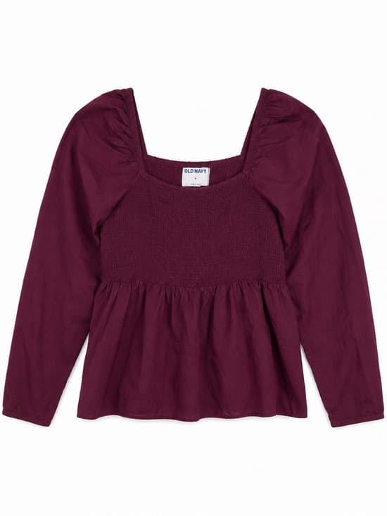 Old Navy Berry Plum Smocked Square Neck Long Sleeve Peplum Blouse M Cottagecore - Thumbnail 9