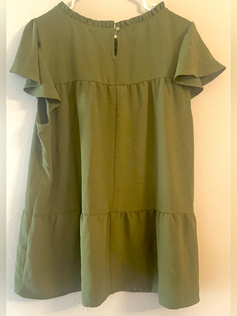 Naif Women's Olive Green Ruffle Trim Babydoll Top Plus Size 2X - Thumbnail 2